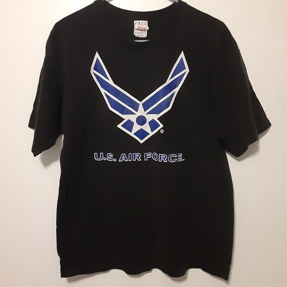VINTAGE Bayside Shirt Mens L Black US Airforce Graphic Print Crew Neck USA 90s - Picture 1 of 7